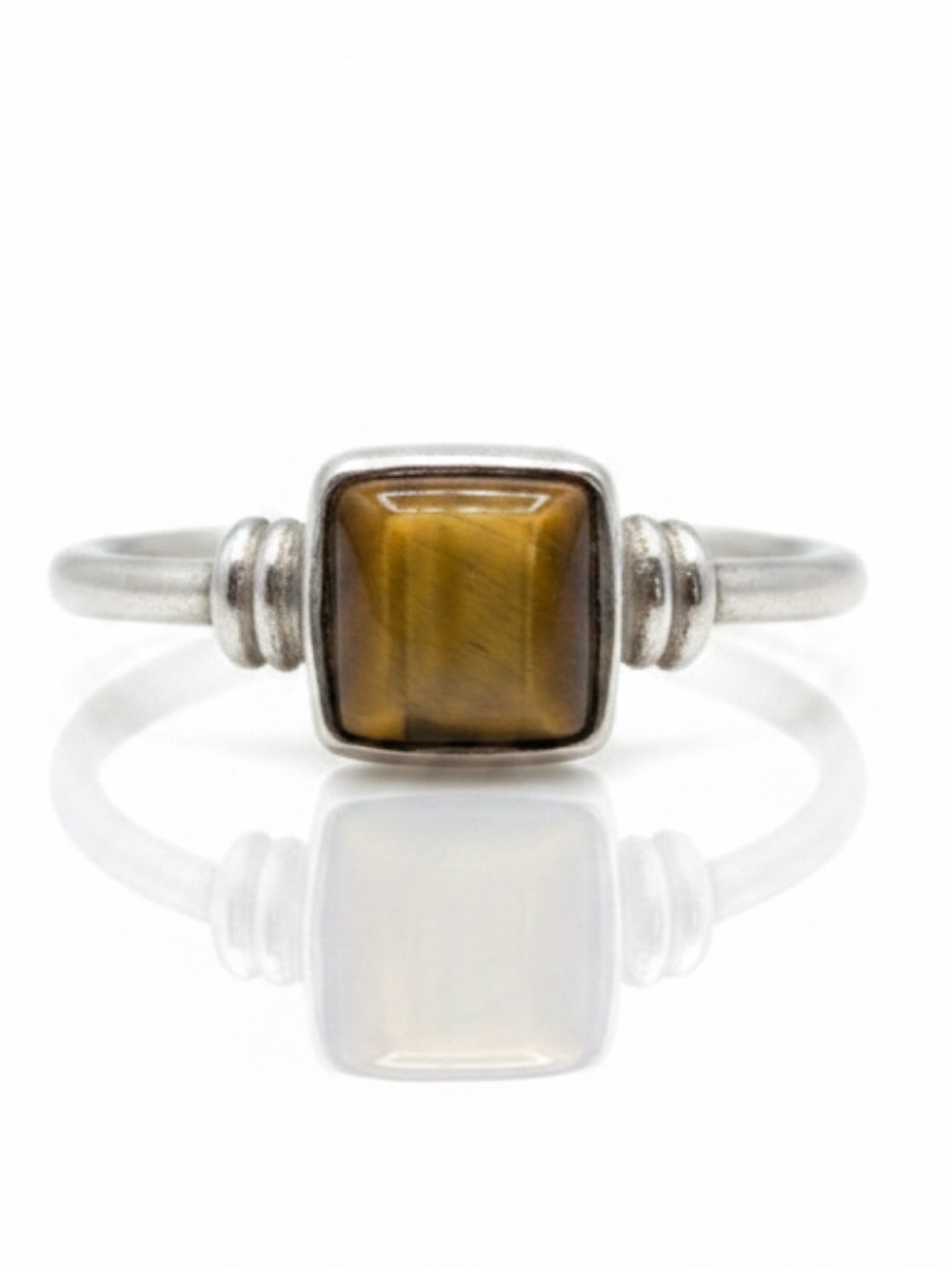 Vintage 925 Sterling Silver Square Tiger’s Eye Stackable Ring - Size 7.5